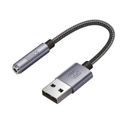 Adaptador Usb Para P2 Hrebos Elitesound Ad-047 Cinza Áudio Usb 3.5mm Fêmea