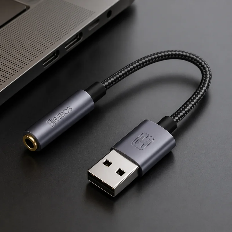 Imagem 3 de 5 do produto Adaptador Usb Para P2 Hrebos Elitesound Ad-047 Cinza Áudio Usb 3.5mm Fêmea