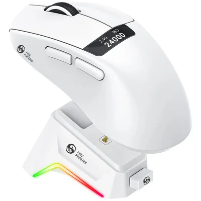 Mouse Gamer Sem Fio Bluetooth Paw3311 24000 Dpi Fire Phoenix Bk-r4x Branco