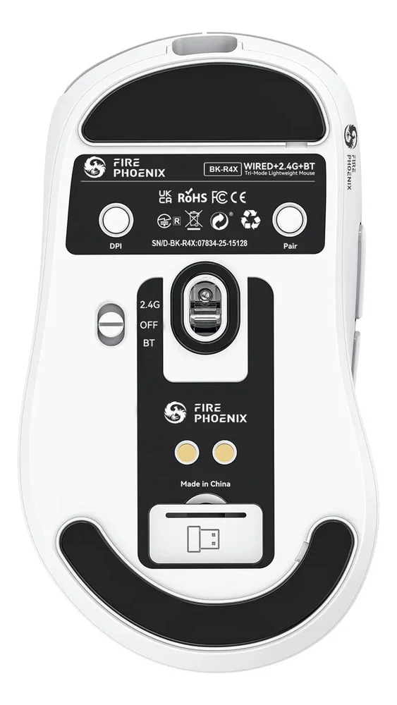 Imagem 2 de 4 do produto Mouse Gamer Sem Fio Bluetooth Paw3311 24000 Dpi Fire Phoenix Bk-r4x Branco
