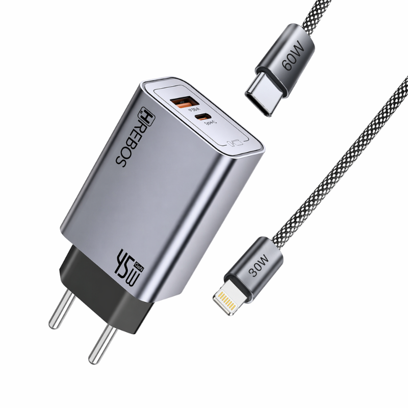 Carregador Turbo 45w Hrebos Maxion Charge Usb-c Crg-478ci Cinza Compatível Para Iphone