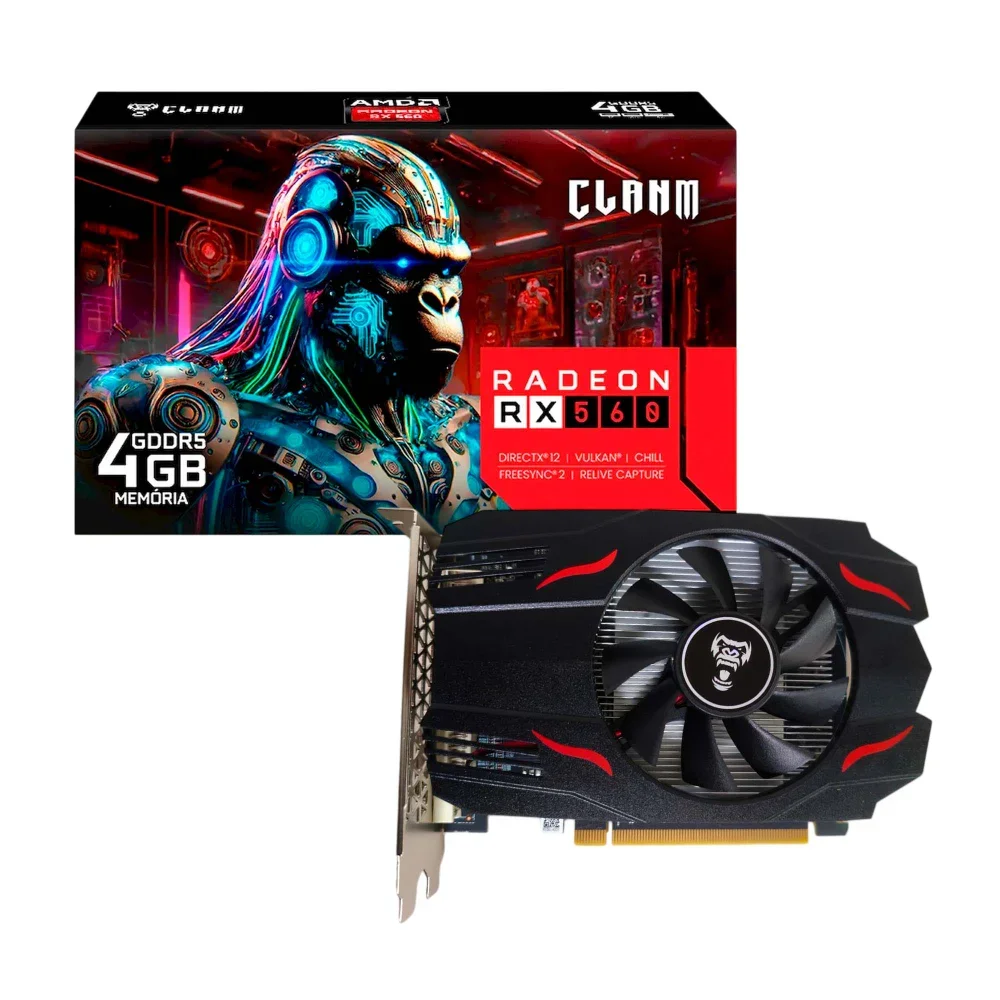 Placa De Vídeo Rx560 - 4gb Ddr5 - 128bit - Dvi/hdmi/dp - Single Fan - Chipset Baffin - Clanm