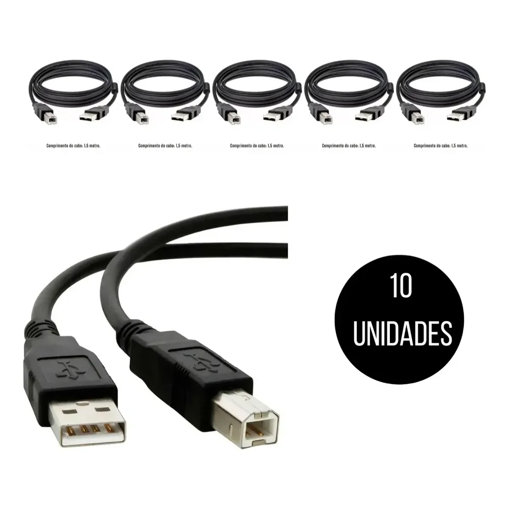 Imagem 2 de 5 do produto Kit 10 Cabos Usb A Para Usb B Para Impressora