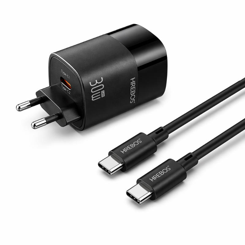 Kit Carregador Rápido 30w Hrebos Quantum Charge Crg-222cc Tipo-c - Usb-c Preto