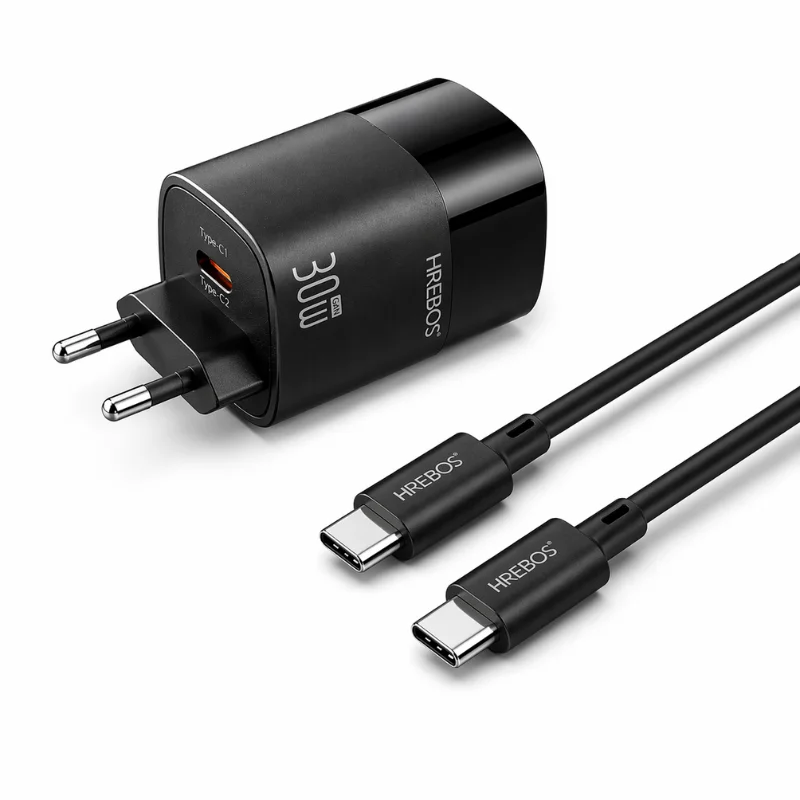 Imagem 1 de 5 do produto Kit Carregador Rápido 30w Hrebos Quantum Charge Crg-222cc Tipo-c - Usb-c Preto