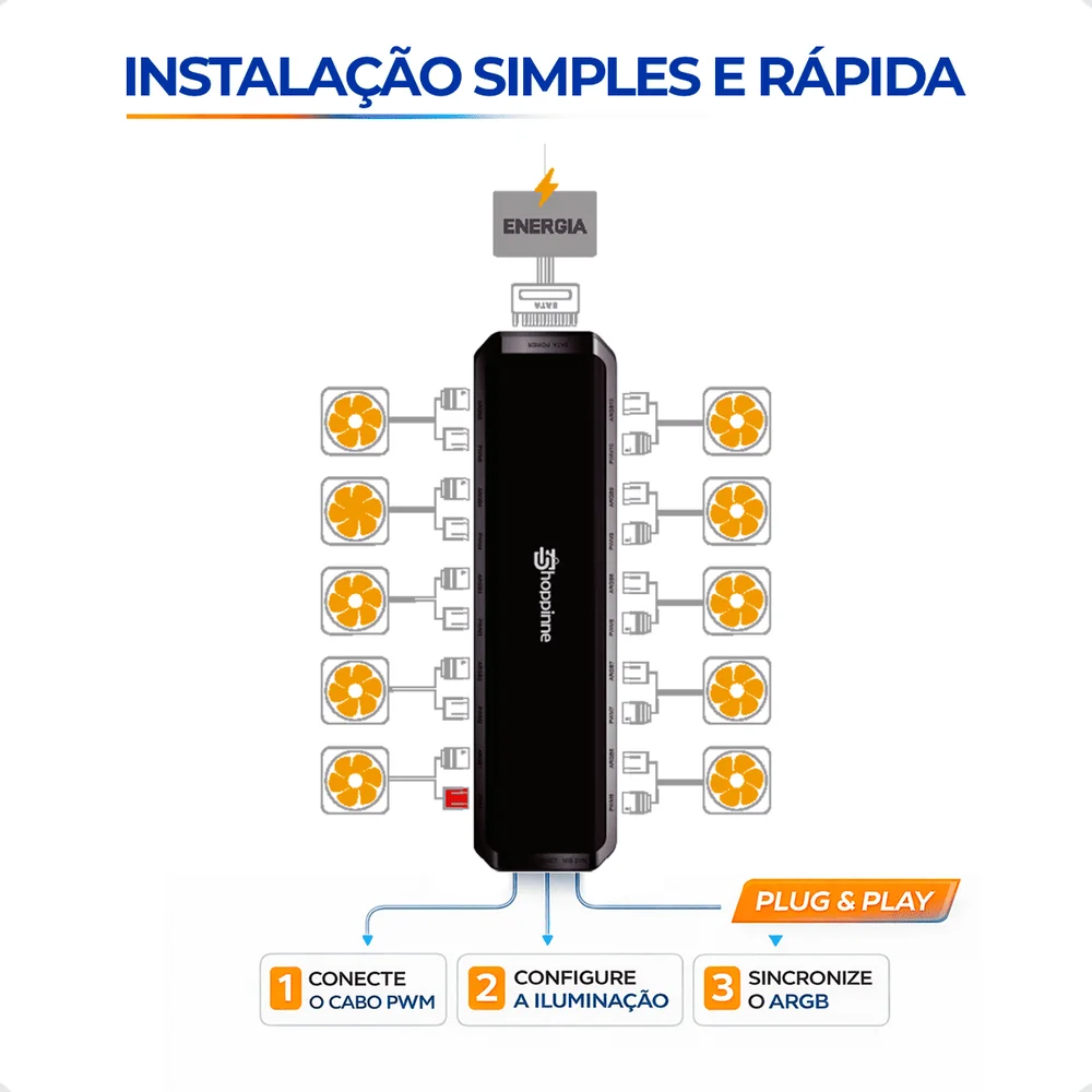Controlador De Fan Led Argb 10 Fans + Velocidade Pwm 7