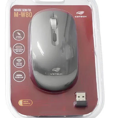 Mouse Sem Fio C3tech  M-w80bk Recarregável Preto