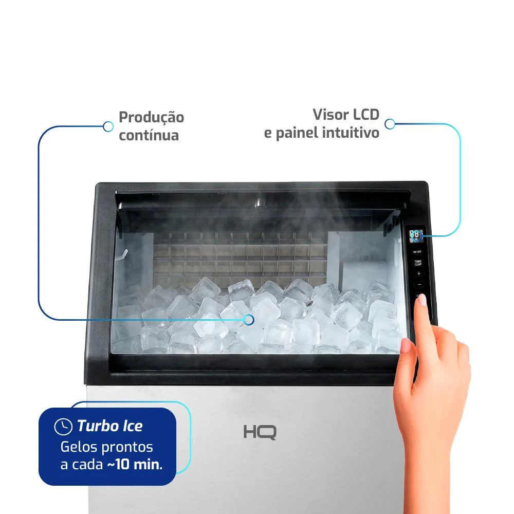 Imagem 3 de 5 do produto Máquina De Gelo Profissional Hq 70kg Turbo Ice Preta E Inox Hq-mgi70 220v
