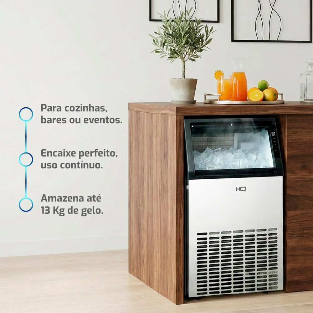 Imagem 4 de 5 do produto Máquina De Gelo Profissional Hq 70kg Turbo Ice Preta E Inox Hq-mgi70 220v