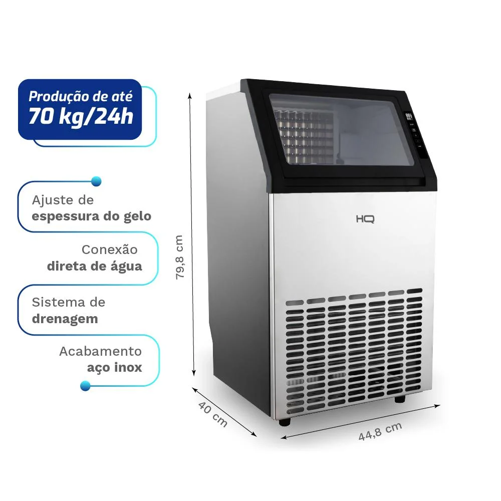Imagem 5 de 5 do produto Máquina De Gelo Profissional Hq 70kg Turbo Ice Preta E Inox Hq-mgi70 220v
