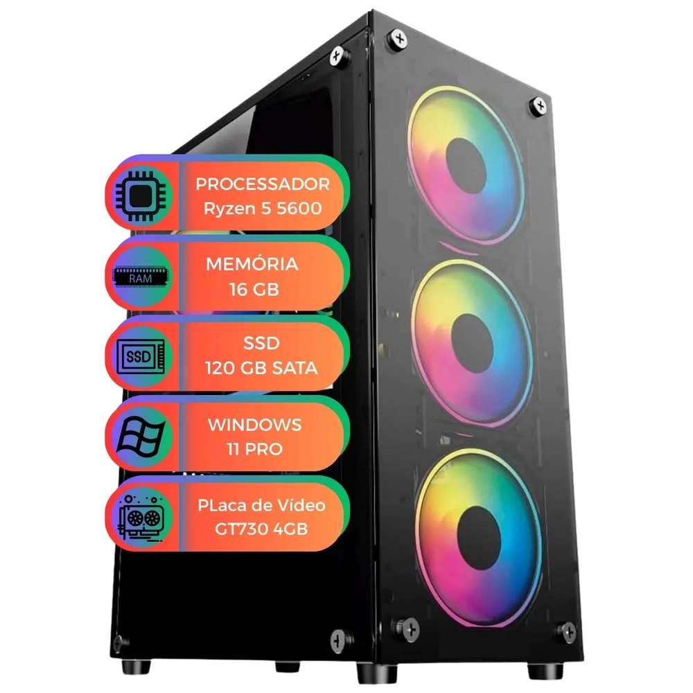 PC Gamer Balão.info Ryzen 5 5600 16gb Ddr4 SSD 120GB Sata Gpu Gt730 4gb Win11 Pro