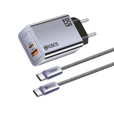 Carregador Turbo 65w Hrebos Maxion Charge Ad-229cc Usb-c Pd + Usb-a Cabo Type-c Rápido