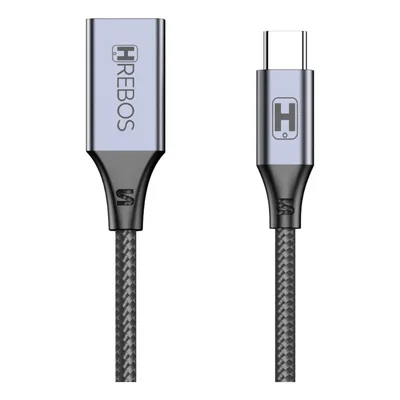 Cabo Extensor Usb 2 Metros Hrebos Cb-708c Preto Reforçado Alta Velocidade Turbo Dados E Carregamento