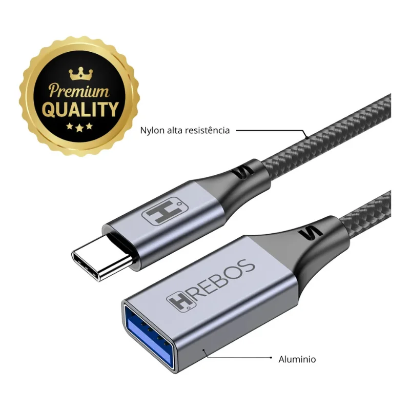 Imagem 2 de 5 do produto Cabo Extensor Usb 2 Metros Hrebos Cb-708c Preto Reforçado Alta Velocidade Turbo Dados E Carregamento