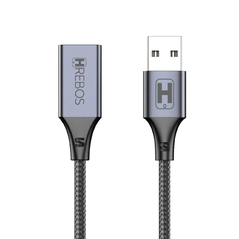 Cabo Extensor Usb Otg 2 Metros Hrebos Cb-708 Preto Macho Para Fêmea Alta Velocidade Para Celular PC Tv