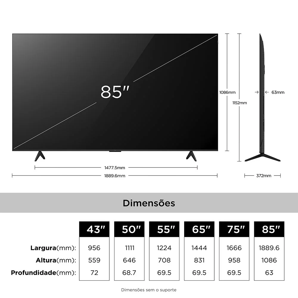 Imagem 5 de 5 do produto Smart TV TCL 85 Polegadas QLED 4K P7L WiFi Bluetooth Google TV HDR10+ 120 Hz VRR AIPQ 85P7L