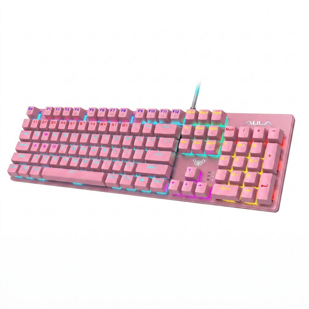 Teclado Mecânico Rosa Aula S2022 RGB Switch Blue Usb Layout Us Gamer