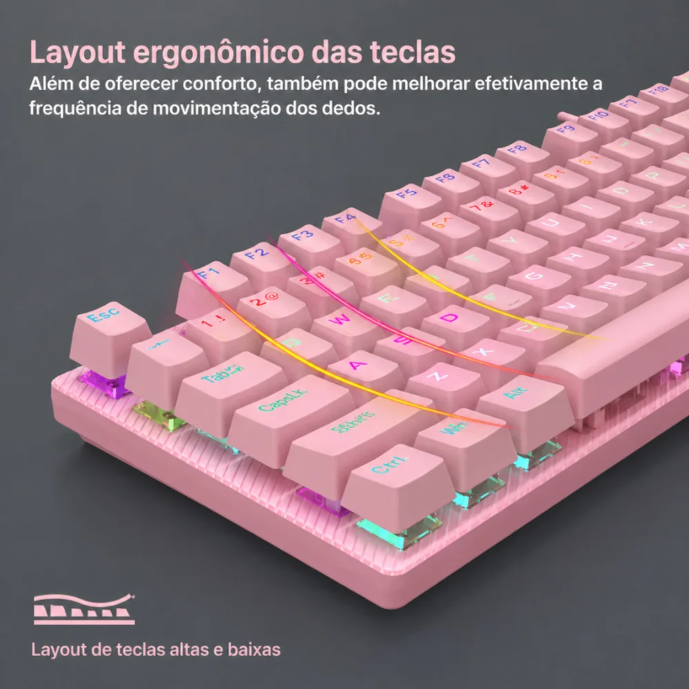 Imagem 2 de 5 do produto Teclado Mecânico Rosa Aula S2022 RGB Switch Blue Usb Layout Us Gamer