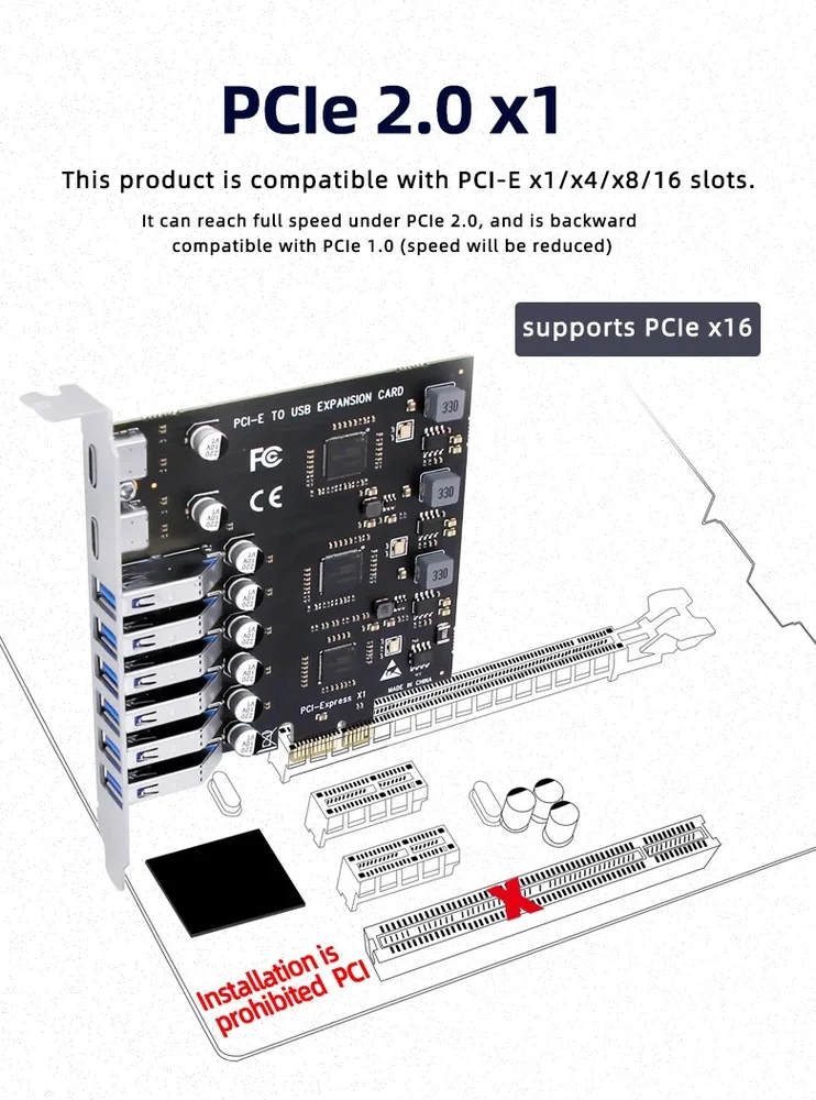 Imagem 3 de 5 do produto Placa PCi-e X1 8 Portas Usb 3.2 Gen1 5gbps Tipo-a/tipo-c