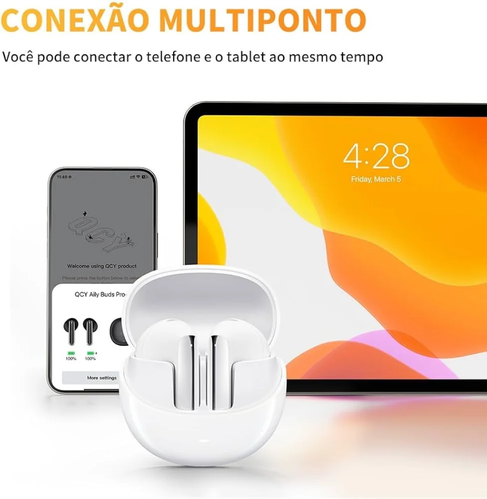 Imagem 5 de 5 do produto Fone Ailybuds Pro Anc Ht10 Qcy Cancel. Ruido Ativo Modo Gamer - Branco