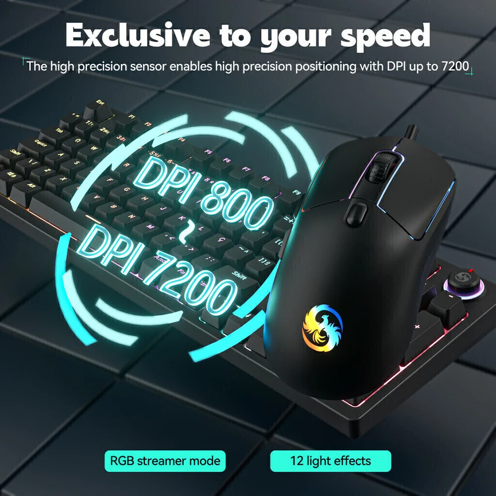 Imagem 2 de 5 do produto Kit Teclado Mecânico E Mouse Gamer RGB 7200 Dpi Switch Red Fire Phoenix Bk-08 Preto