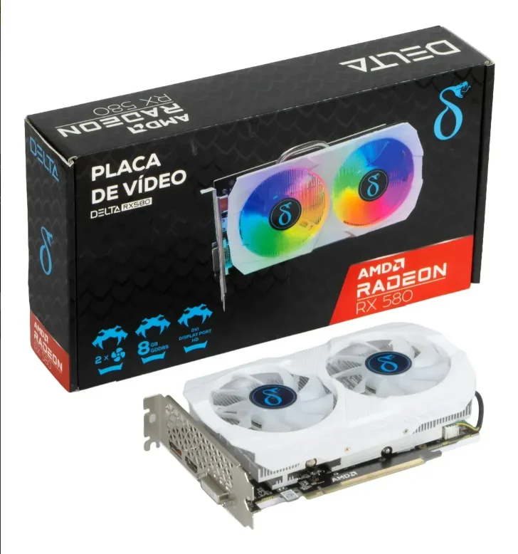 Placa de Vídeo RX580 8GB GDDR5 RGB Branca | Dual Fan | HDMI/DVI/VGA | PC Gamer 4