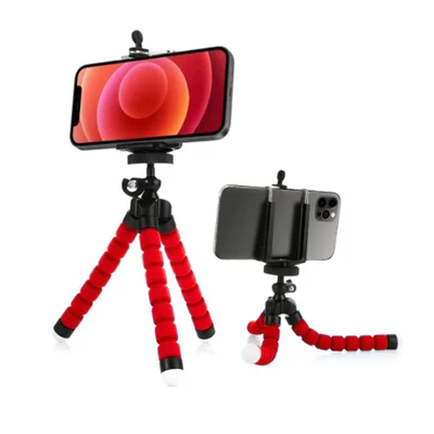 Mini Tripe Flexivel De Mesa 17cm Para Celular Vermelho