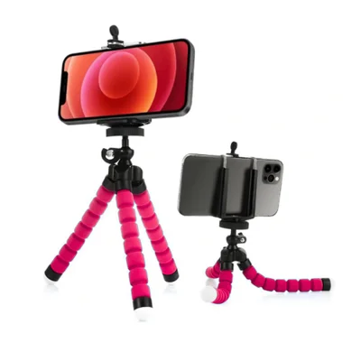 Mini Tripe Flexivel De Mesa 17cm Para Celular Rosa