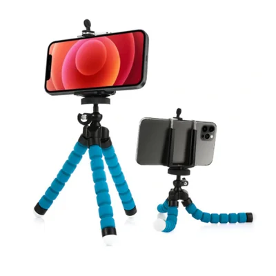 Mini Tripe Flexivel De Mesa 17cm Para Celular Azul