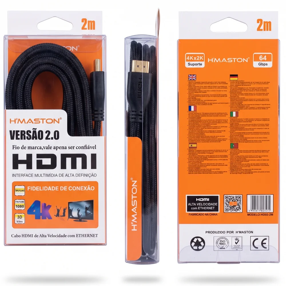 Imagem 4 de 4 do produto Cabo HDMI 2 Metros 4k 2.0 - H’maston - Blindado Games Filmes