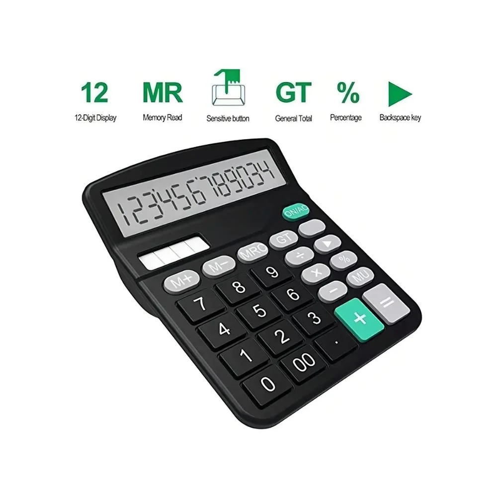 Imagem 2 de 4 do produto Calculadora De Mesa Eletronica 12 Digitos Display Grande Preta Kk-837b