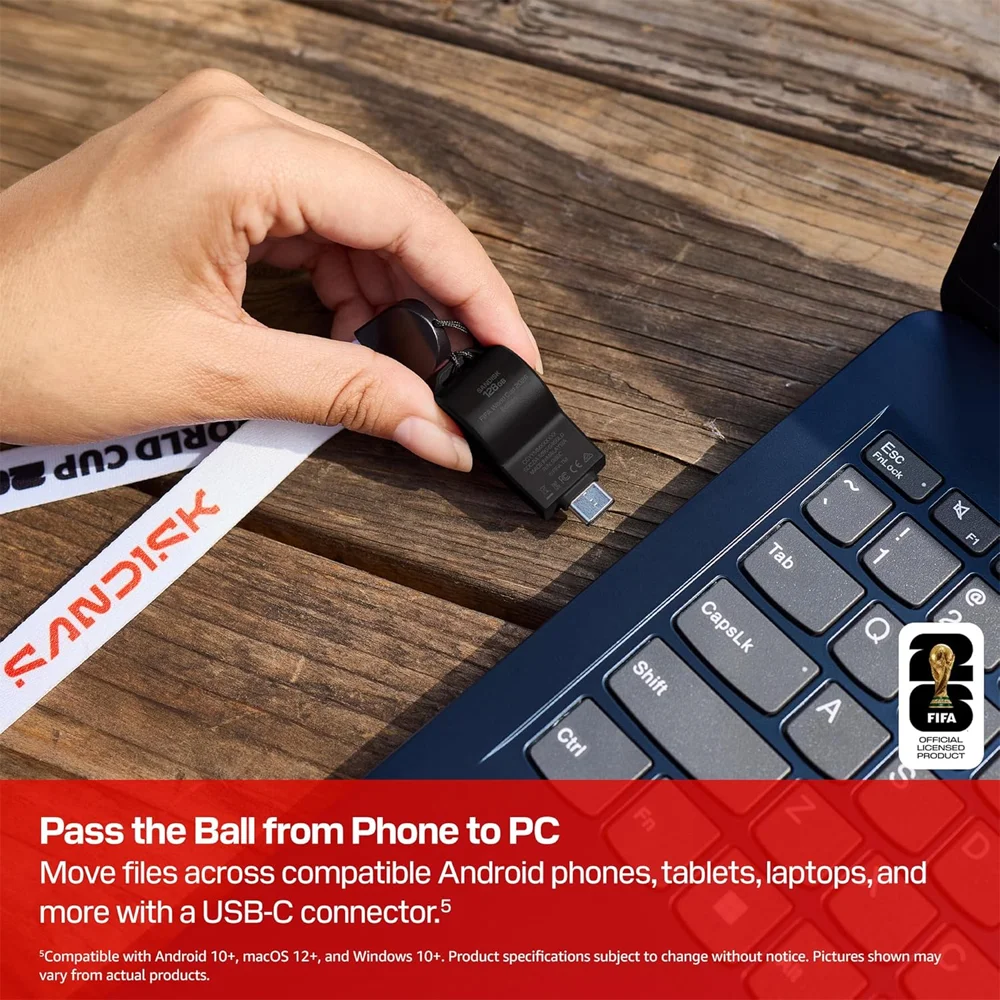 Imagem 3 de 5 do produto Pen Drive Sandisk 64gb Usb-c Edição Copa Do Mundo Fifa 2026