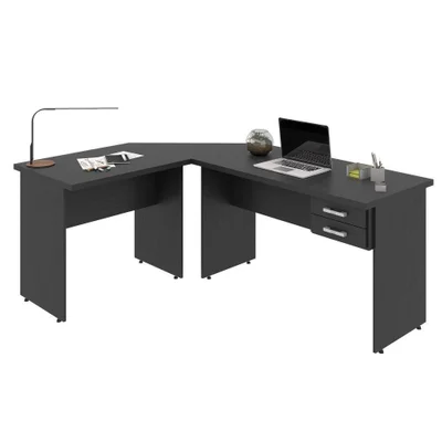 Escrivaninha Mesa De Escritório Em L 1,80x1,40m C-02gavetas Preto Ônix