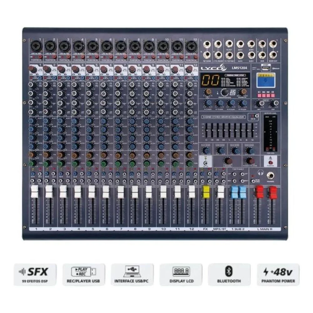 Imagem 4 de 5 do produto Mesa De Som Com 12 Entradas 4 Aux 2 Saida Sub Lyco Lms1204