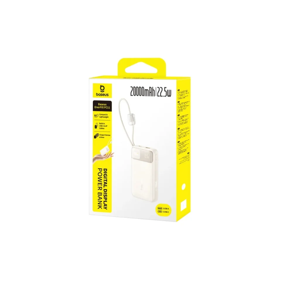 Imagem 2 de 5 do produto Cargador Portatil Powerbank Baseus Enerfill Fc11 22.5w 20.000mah 1 Cabo Usb-c 1 Cabo Lightning Bege