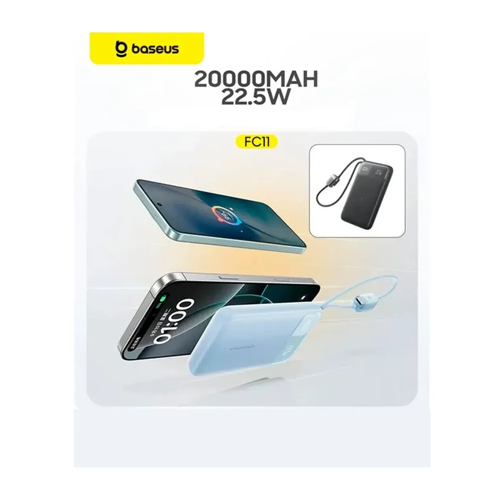 Imagem 5 de 5 do produto Cargador Portatil Powerbank Baseus Enerfill Fc11 22.5w 20.000mah 1 Cabo Usb-c 1 Cabo Lightning Bege