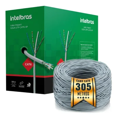 Cabo De Rede Cat6 4px23 Awg 305 Metros Impact Giga Cinza Intelbras