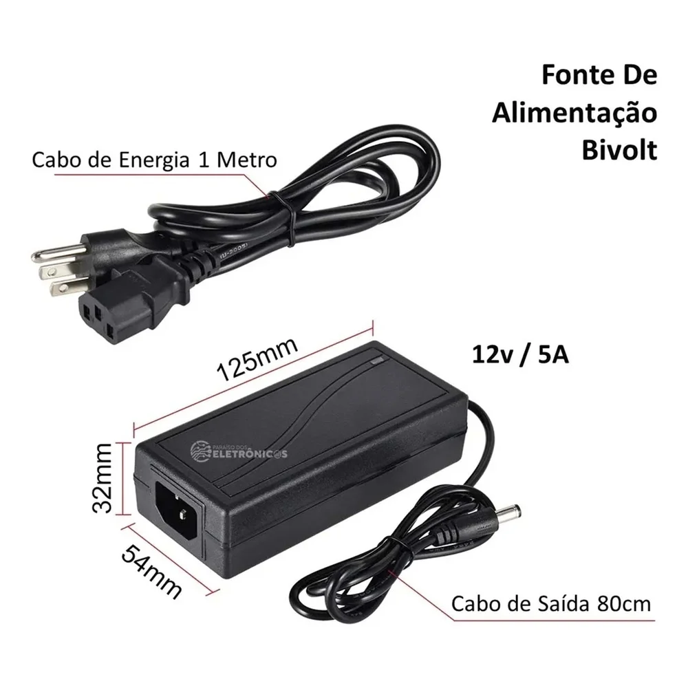 Fonte 12v 5a 60w Bivolt Plug P4 Fita LED Camera Cftv Monitor Fonte 12v 5a 60w Bivolt Plug P4 Fita LED Camera Cftv Monitor