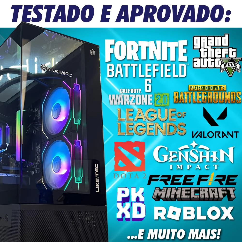 PC Gamer Studiopc Unity, Preto, Ryzen 5 5500x3d, 16GB RAM, Placa RTX 5060 8GB, SSD 480GB, Water Cooler 240mm, Fonte 500w, Windows 11 Pro - 9216435 - view 3