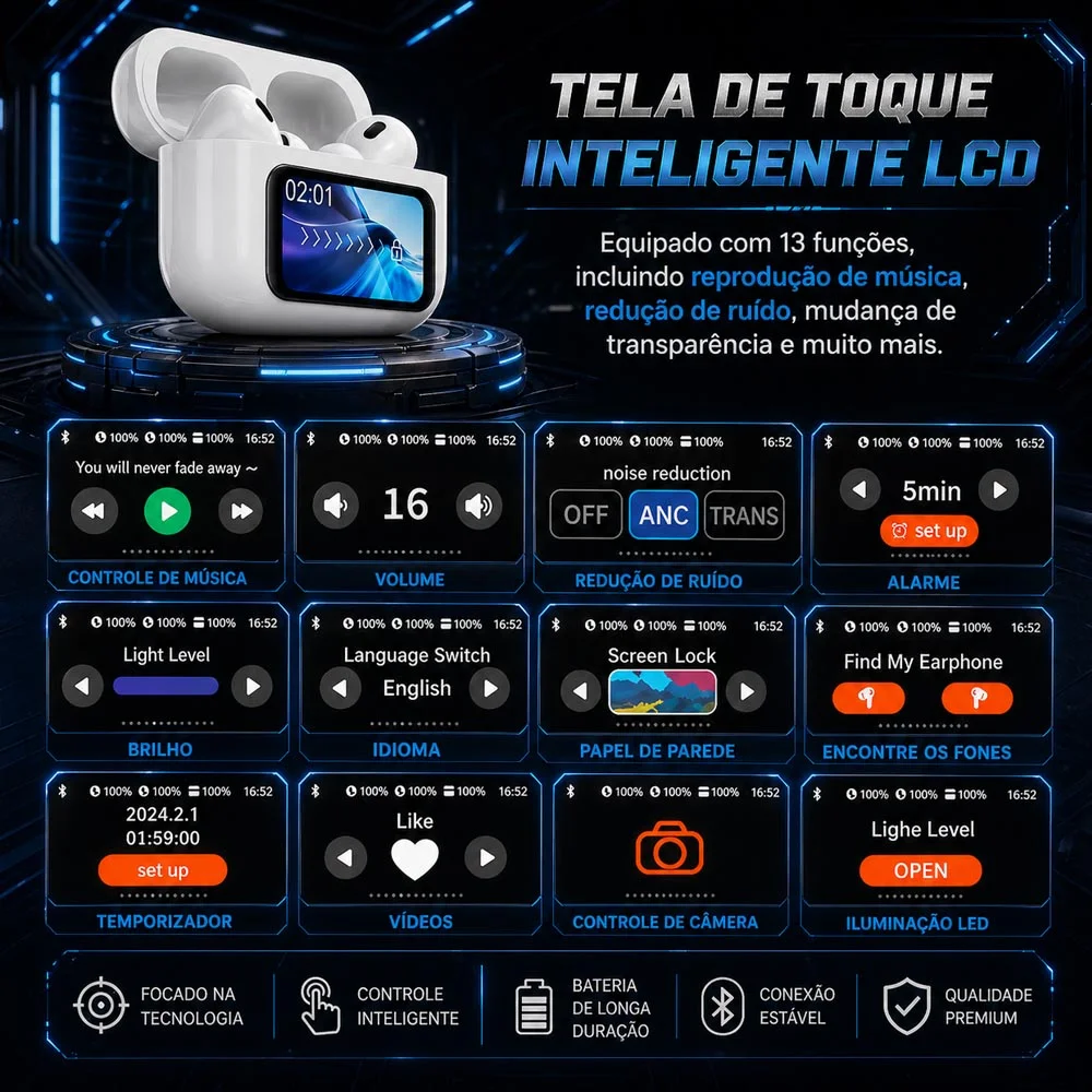 Imagem 4 de 5 do produto Fone De Ouvido Bluetooth Kaidi Knc4219 Com Tela Touch