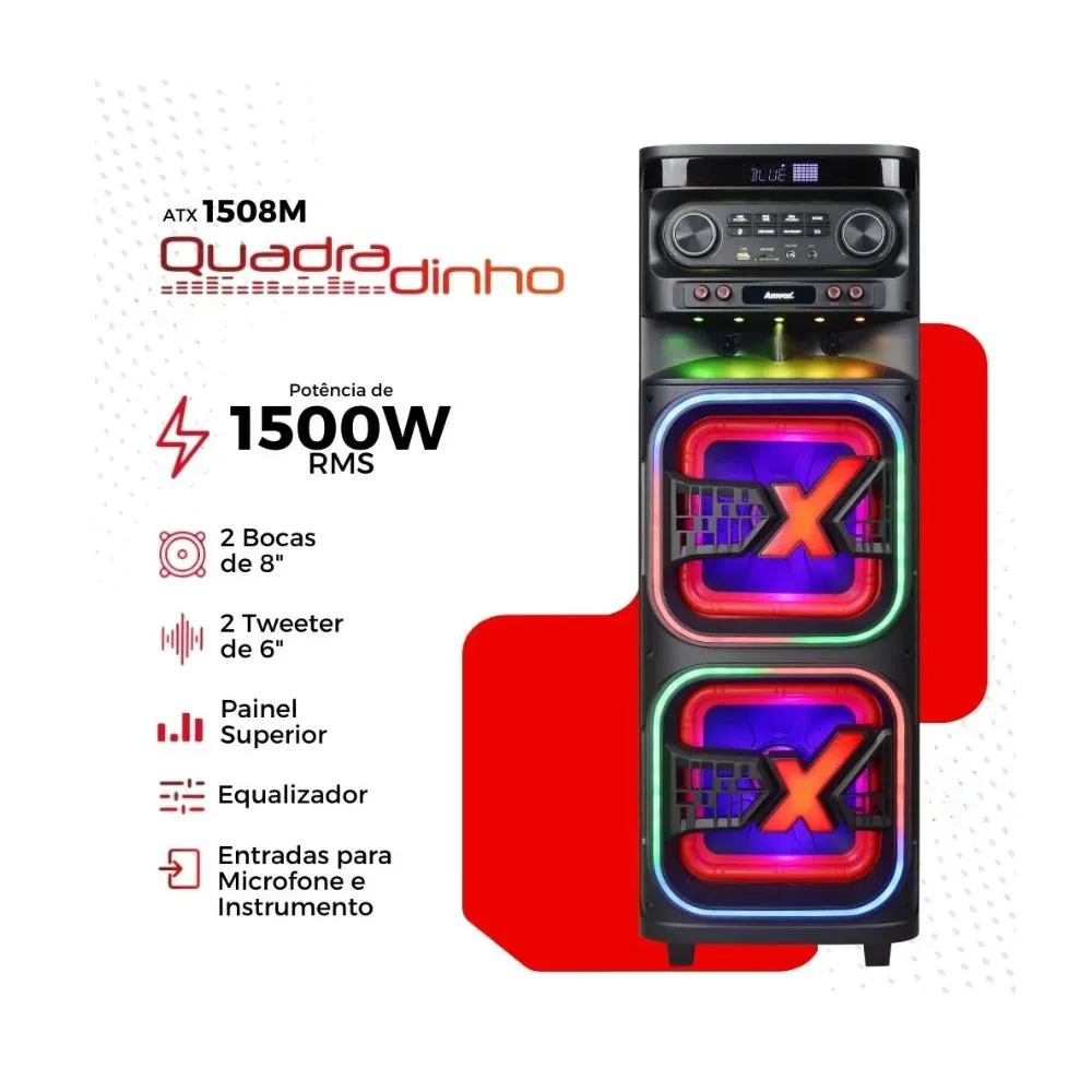 Imagem 3 de 3 do produto Torre De Som Amplificada 1500w Rms Atx 1508m Amvox
