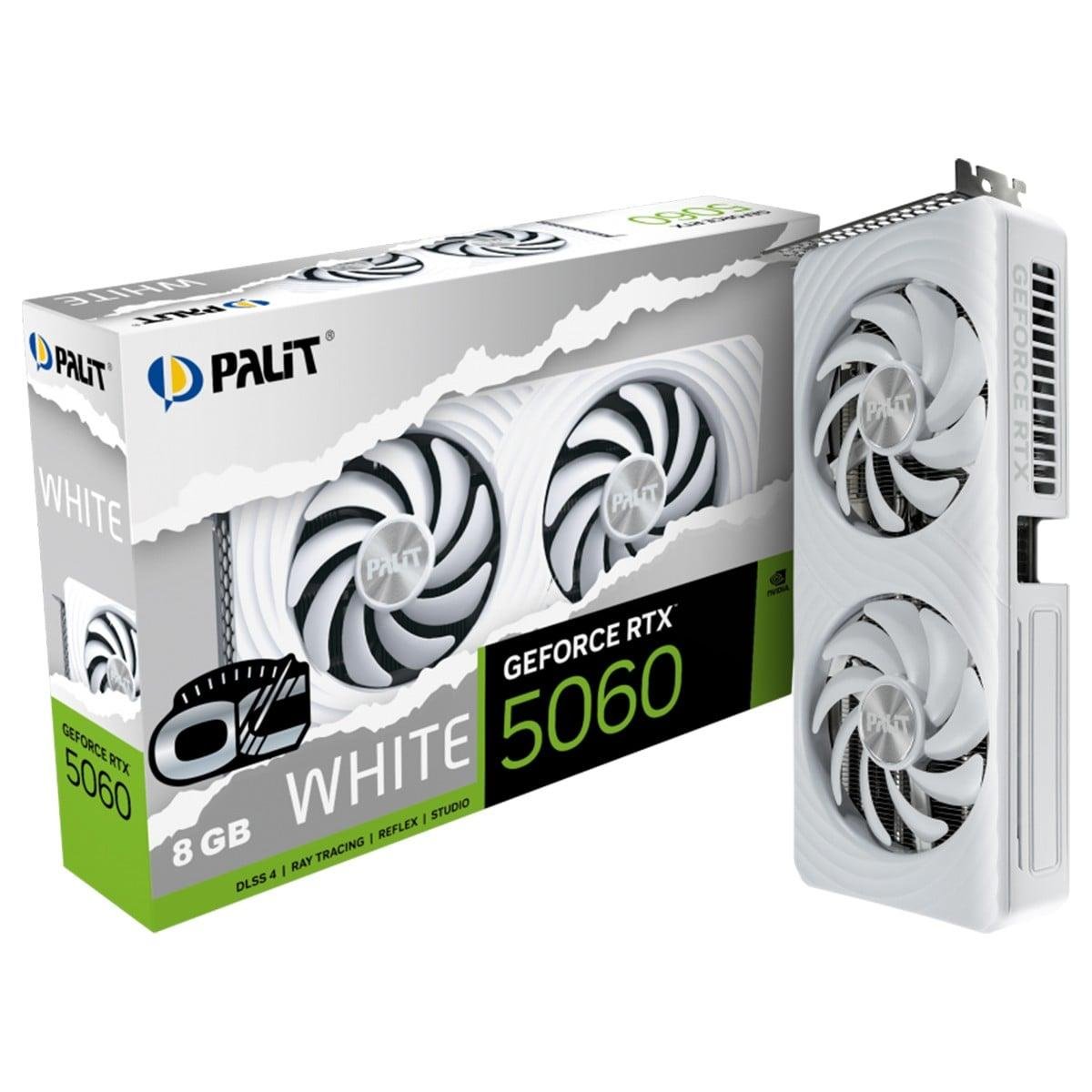 Placa De Video Palit Nvidia Geforce RTX 5060 White Oc, 8GB, Gddr7, Dlss, Ray Tracing, Ne75060u19p1-gb2063m