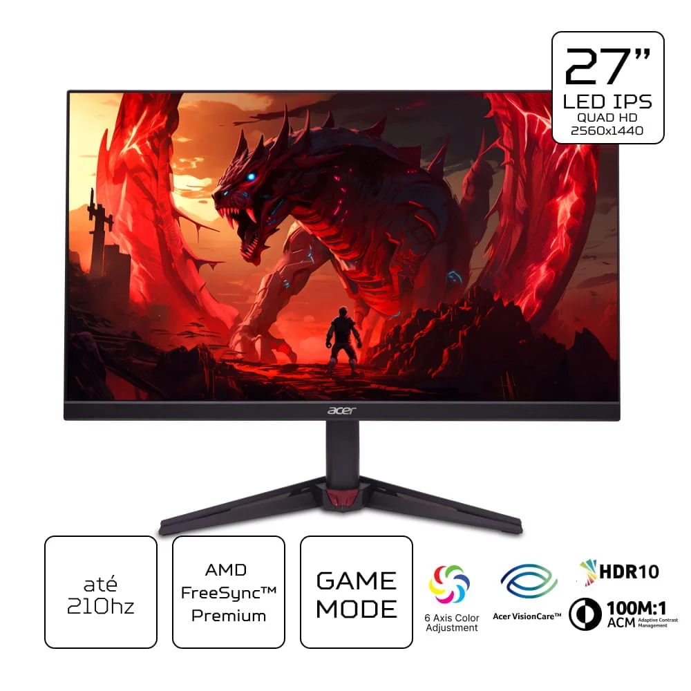 Monitor Gamer Acer Nitro 27” Vg270u X2b Quad Hd LED Ips 210 Hz 1ms Monitor Gamer Acer Nitro 27” Vg270u X2b Quad Hd LED Ips 210 Hz 1ms