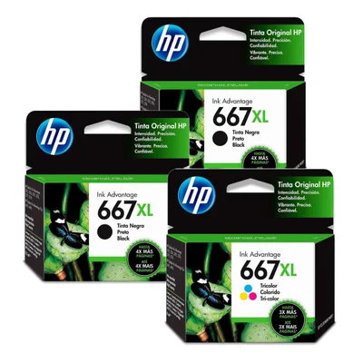 02 Cartucho Tinta Hp 667xl Preto + 01 667xl Color