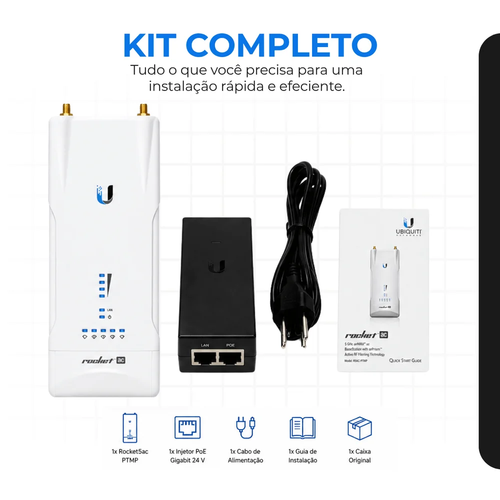 Imagem 4 de 5 do produto Access Point Ubiquiti Rocket R5ac-lite Airmax Ac Ptmp 5ghz Gigabit Poe Com 2 Rp-sma Para Uso Externo