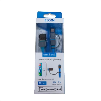 Cabo 2 Em 1 - Lightning E Micro Usb - 10cm Azul - 46rcapmia010