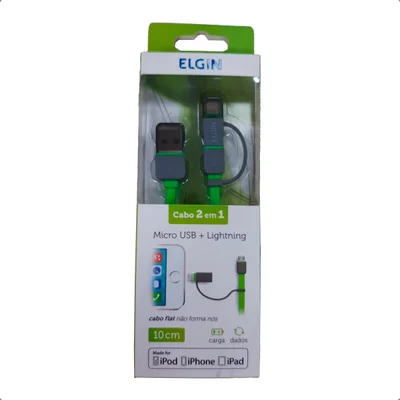 Cabo 2 Em 1 - Lightning E Micro Usb - 10cm Verde - 46rcapmiv010