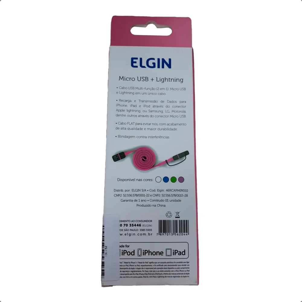 Imagem 2 de 5 do produto Cabo 2 Em 1 - Lightning E Micro Usb - 10cm Rosa - 46rcapmir010