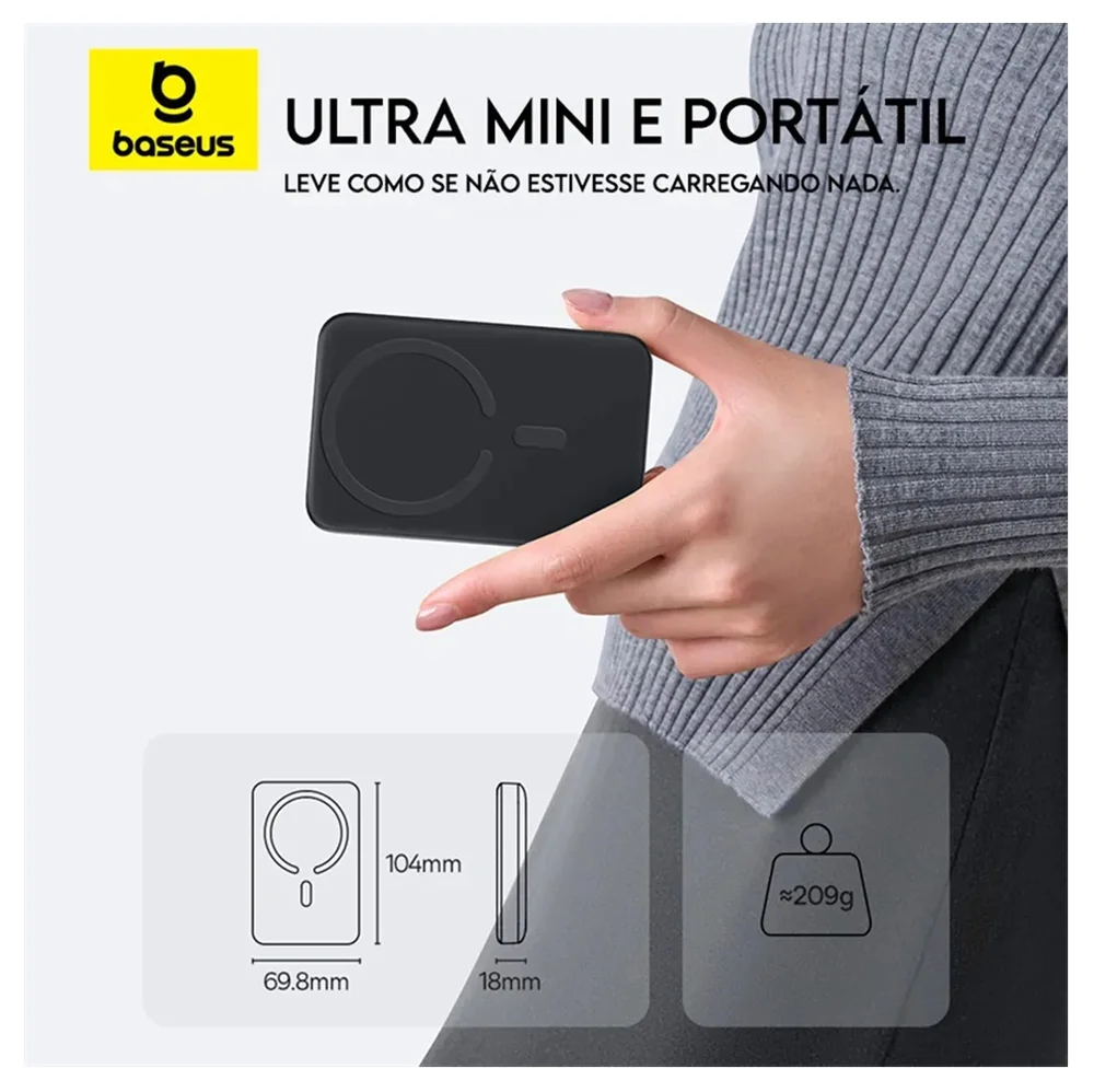 Imagem 2 de 5 do produto Cargador Portatil Powerbank Baseus Enerfill Fm11 22.5w 10.000mah Magsafe Magnético Preto