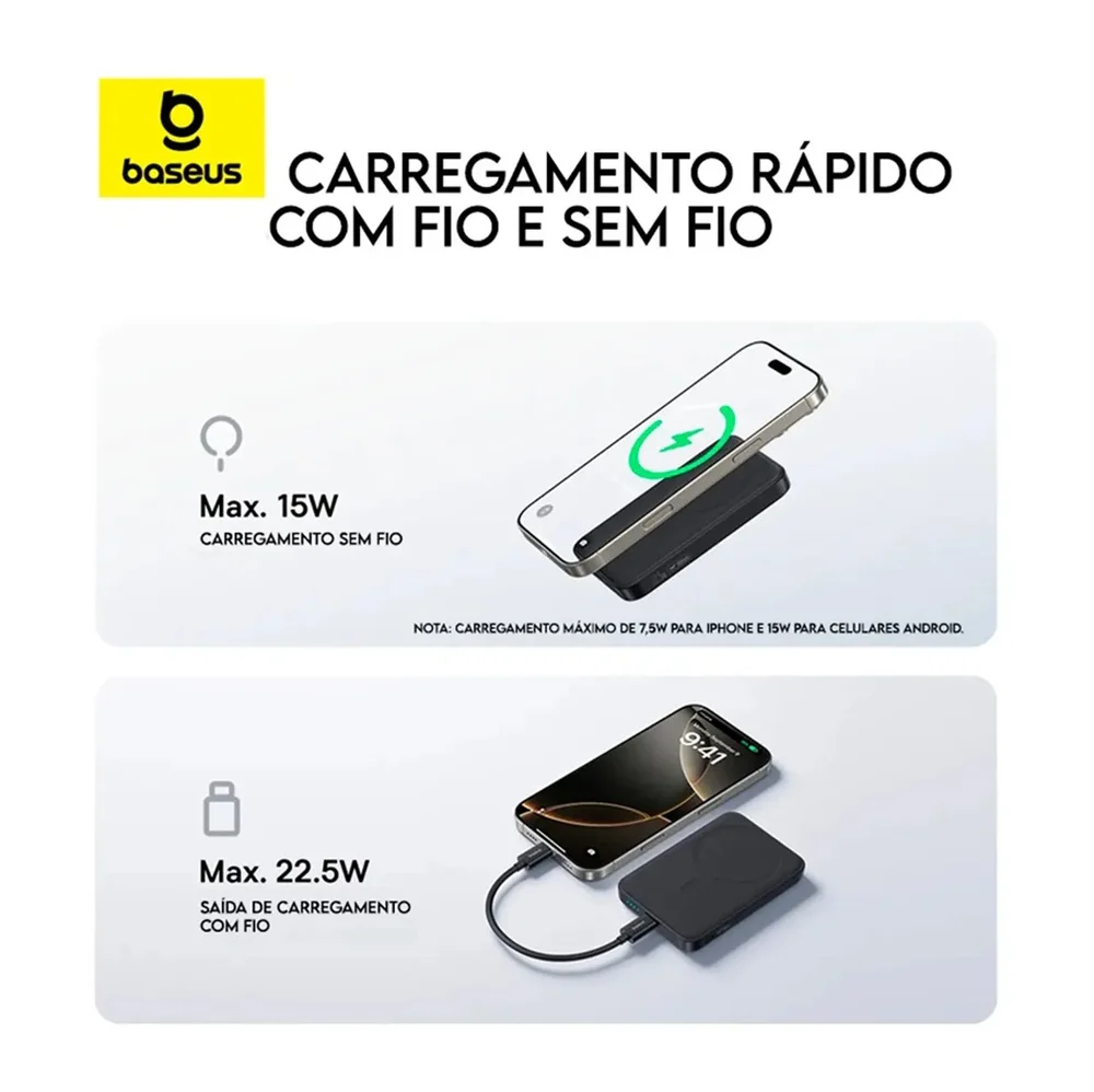 Imagem 4 de 5 do produto Cargador Portatil Powerbank Baseus Enerfill Fm11 22.5w 10.000mah Magsafe Magnético Preto